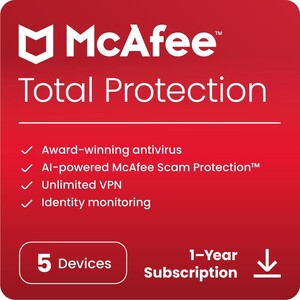 McAfee Total Protection 2024 | 5 Device | Cybersecurity Software Includes Antivirus, Secure VPN, Password Manager, Dark Web Monitoring | Download