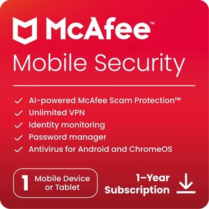 McAfee Mobile Security 2024 | 1 Device | Cybersecurity software includes Antivirus Internet Security | VPN + ID Monitoring | 1 Year Subscription | Online Code