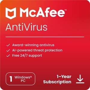 McAfee AntiVirus Protection 2024 | 1 PC (Windows)| Cybersecurity software includes Antivirus Protection, Internet Security Software | 1 Year Subscription | Download