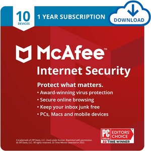 McAfee Internet Security | 10 Device | Antivirus Software | Password Manager | Windows/Mac/Android/iOS | 1 Year Subscription | Download Code