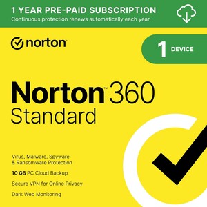 Norton 360 Standard 2024, Antivirus software for 1 Device with Auto Renewal – Includes VPN, PC Cloud Backup & Dark Web Monitoring powered by LifeLock [PC/Mac Download]